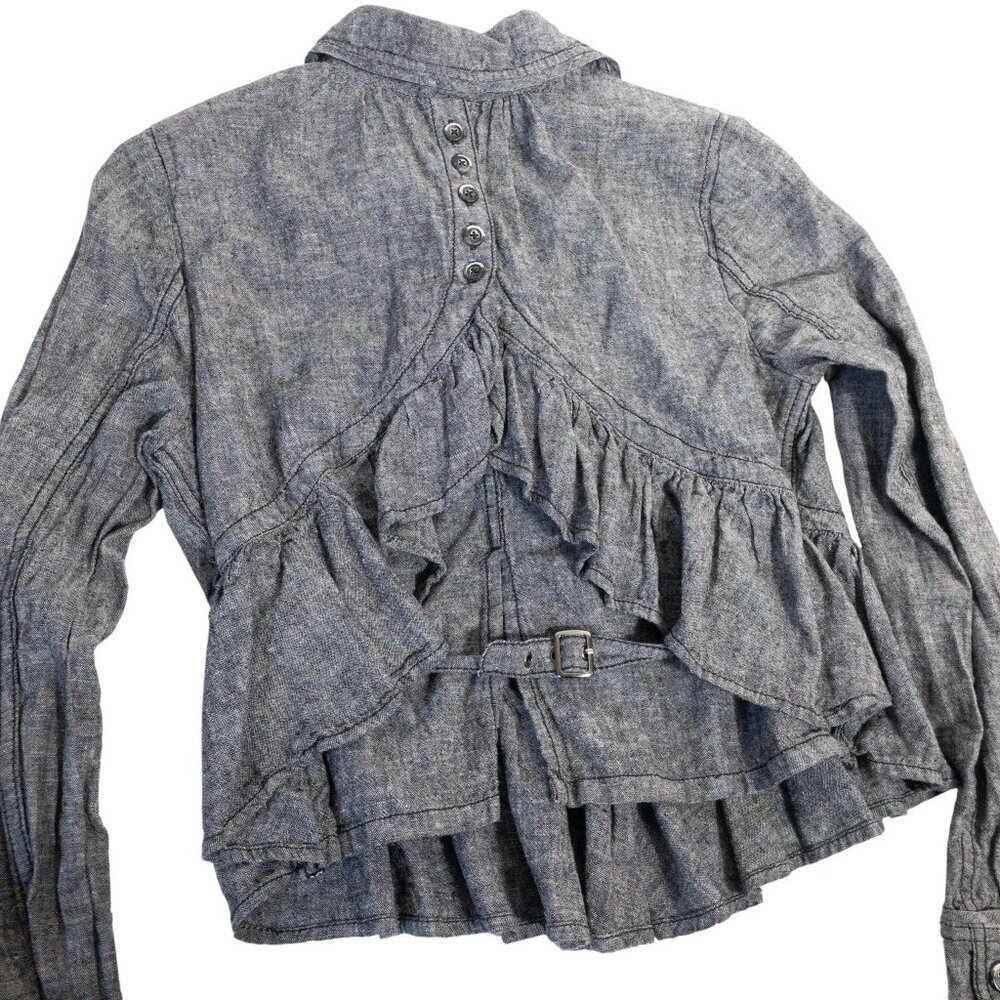 Free People XS Gray Ruffled Peplum Jacket Linen Cotton Blend Indie Rock Twee - Picture 3 of 9